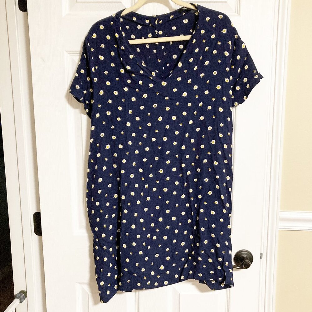 Madewell Button-Back Easy Dress Daisy Dots Size 3X Short Sleeve Floral Pockets